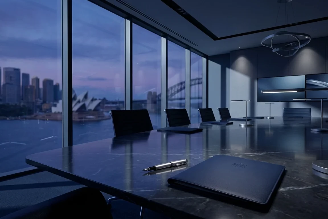 Corporate boardroom with empty executive chair symbolising sudden leadership departure and legal uncertainty